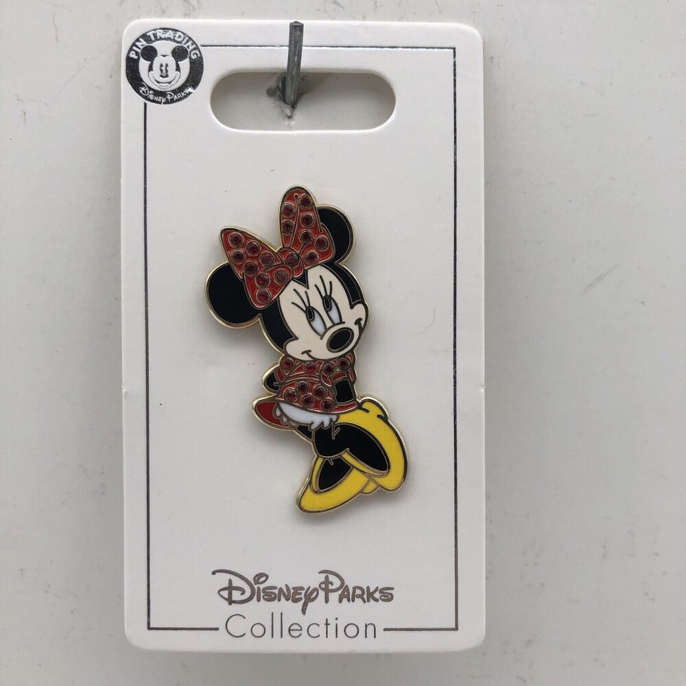 Disney Parks Pin Minnie Mouse Classic Jeweled Red Bow & Dress Trading Pin